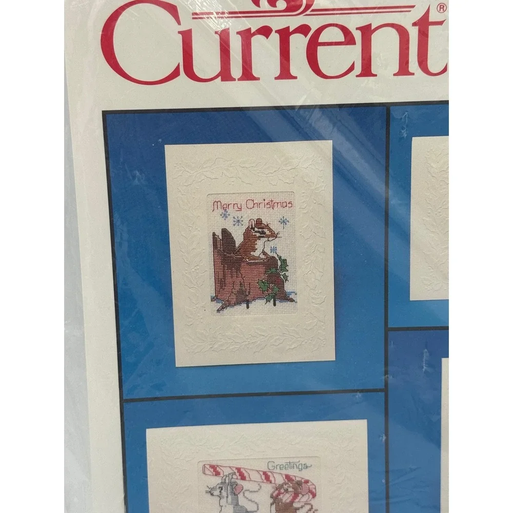 Vintage 1988 Current Critters Counted Cross Stitch Christmas Cards Kit Set of 4